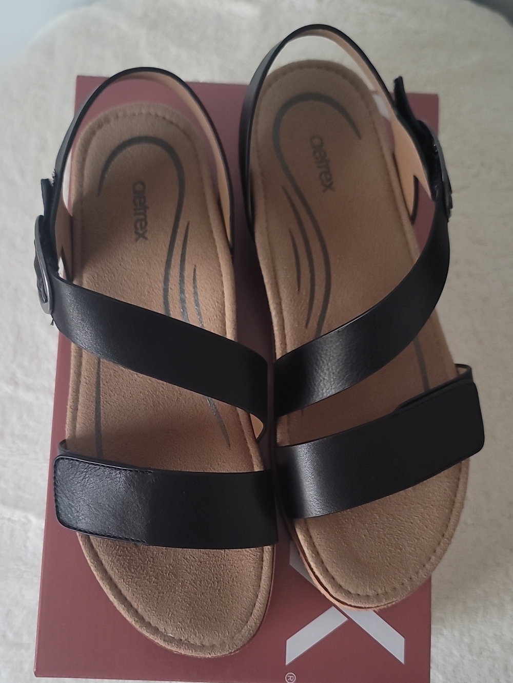 Aetrex Tamara Black Two-Strap Slingback Sandal